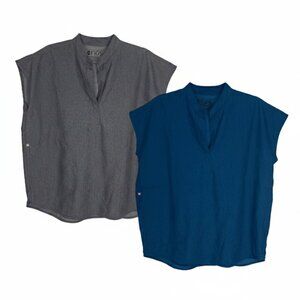 Two Figs Rafaela Scrub Tops Size Small Women's Graphite & Alpine Blue Bundle Lot